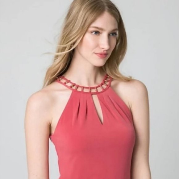Le Chateau Corral Peach Salmon Pink Bodycon Formal cocktail Dress Beaded NWT - Picture 2 of 8